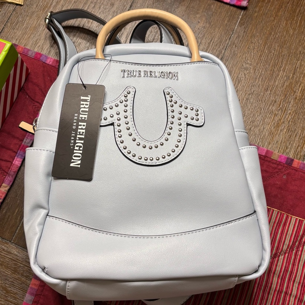 True Religion Light Blue Backpack with Studded Logo